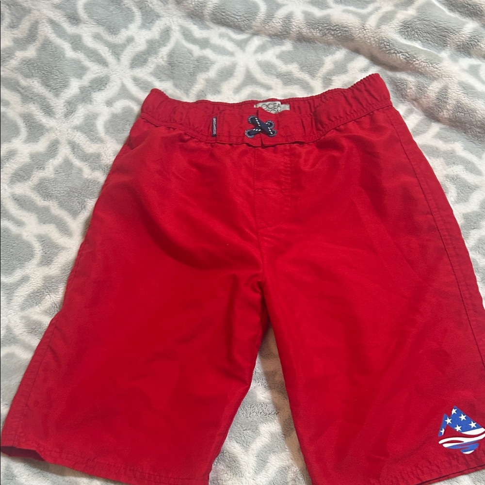 Kids Red Swim Trunks with Drawstring Elastic Waist